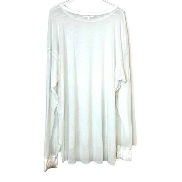 Truly Madly Deeply Sheer Mesh Fabric Long Sleeve Top White Large - Picture 1 of 3